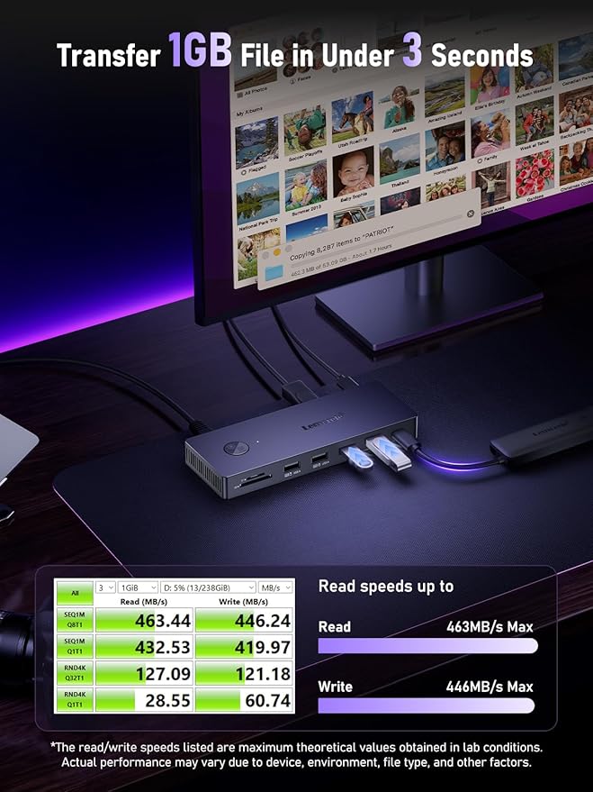 Lemorele 13-in-1 USB-C Docking Station, Triple Monitor Dock, DP 1.2 4K@60Hz, 2X HDMI 2.0 4K@60Hz, DP Needs DSC for 4K@30 Triple Mode, 100W PD, Gigabit Ethernet, USB 3.0/2.0, SD/TF, Audio, Windows/Mac