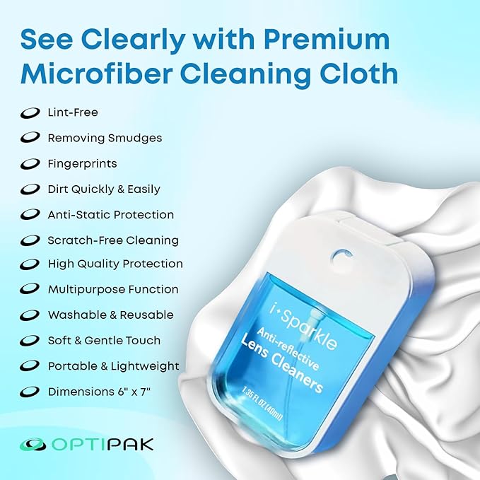 I-Sparkle Anti-Reflective Lens Cleaner Spray kit | (2x) 1.35oz Glasses Cleaner Spray + (2x) Microfiber Cloth for Eyeglasses, Sunglasses, Lenses, Screens and Camera Cleaning Kit (4 Piece Set)