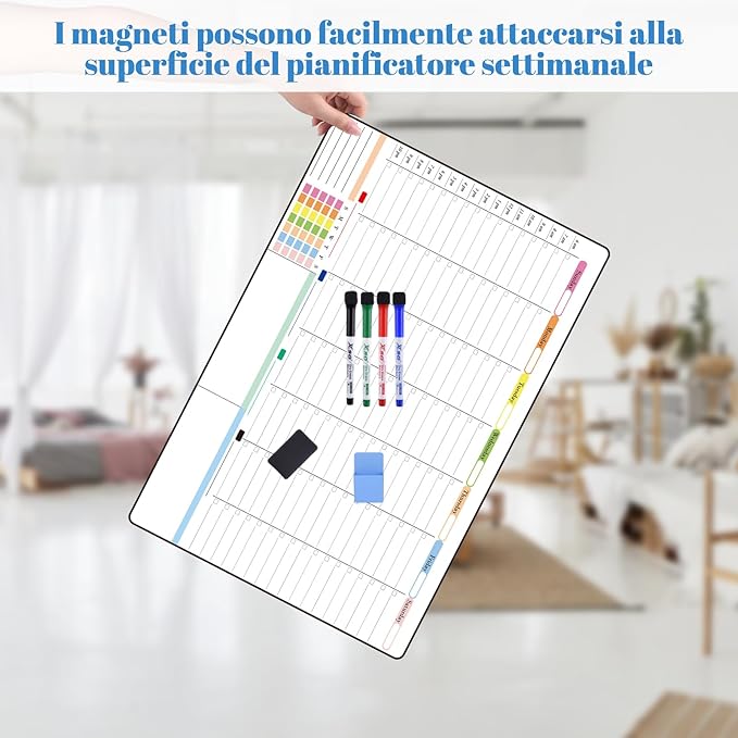 POPRUN Weekly Dry Erase Calendar 23.6" × 15.7", Non Magnetic Self Adhesive Planning Board with Time Slots for Wall Glass Wood Home Office