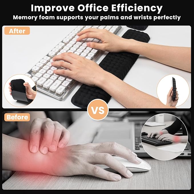 Wrist Rest for Keyboard and Mouse - Keyboard Wrist Rest Set with Non-Slip Silicone Base, Ergonomic Wrist Rest for Keyboard, Laptop, Mac, Office, Work, Gaming