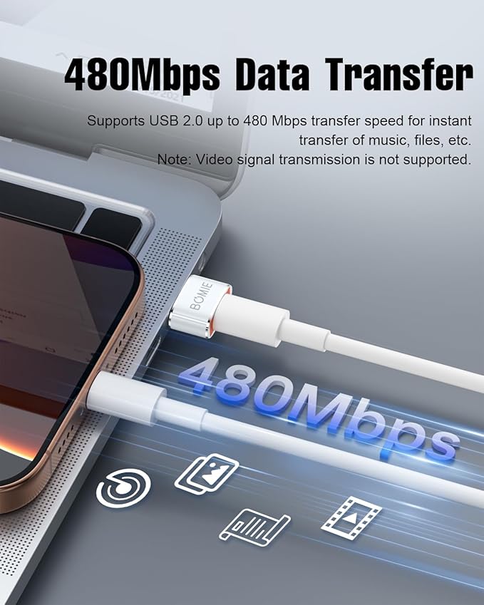 BOMIE USB to USB C Adapter 6 Pack,PD/QC Fast Charging 480Mbps Data Transfer,USB C to USB A Charger Cable Converter for M-acBook,Phone 15/16/17 Pro Max,Pad Pro,A-pple Watch,X-peria,G-alaxy,P-ixel White