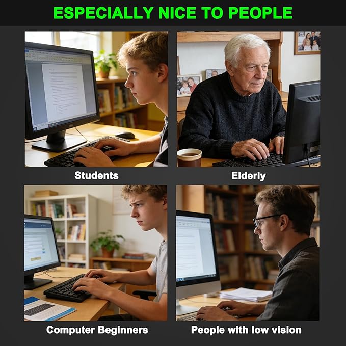 Large Print Keyboard, 2.4G Full-Sized Ergonomic WiredComputer Keyboard with Wrist Rest for Windows, Mac OS Laptop/PC/Desktop/Notebook(Large Print Black)