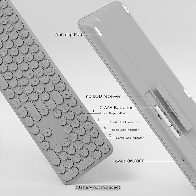 Wireless Keyboard and Mouse Combo, 110 Round Quiet Keys, Adjustable Optical Mouse, Share 1xUSB Receiver, Power Switch, for Windows Mac(Gray)