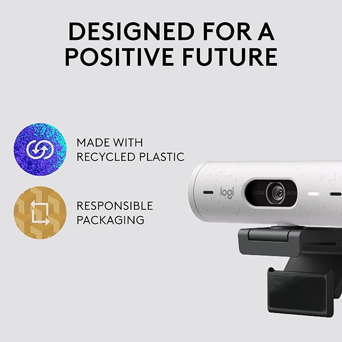 Logitech Brio 500 Full HD Webcam with Auto Light Correction,Show Mode, Dual Noise Reduction Mics, Webcam Privacy Cover, Works with Microsoft Teams, Google Meet, Zoom, USB-C Cable - Off White