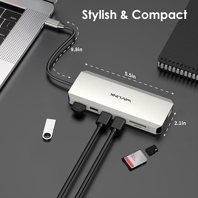 WAVLINK USB C Laptop Docking Station Triple Dual Monitor for Dell/Lenovo/HP/XPS, USB-C Hub Multiport Adapter Dongle Dock, 2 HDMI, DisplayPort, Ethernet, 85W Power Delivery, SD Card Reader, Audio
