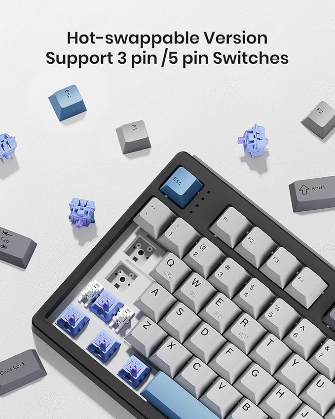 KN104 Wireless Mechanical Gaming Keyboard, 100% Full Size 104 Keys with Number Pad, Custom RGB Backlit, Creamy Sound, Hot Swappable, Bluetooth/2.4GHz/USB-C for Win/Mac/PC (Carbon Black)