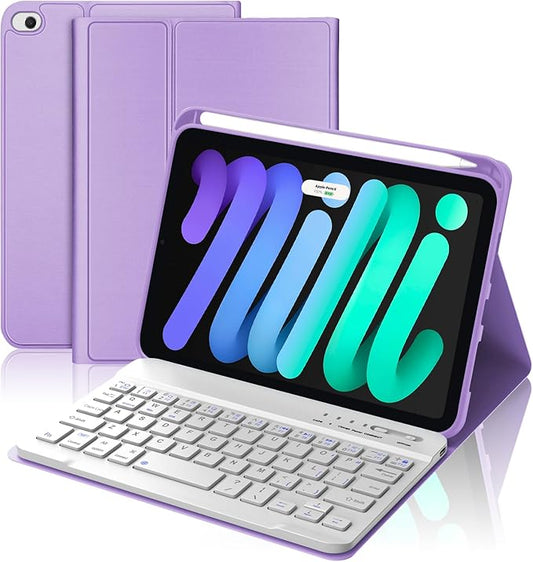 BORIYUAN iPad mini Keyboard Case, Detachable Wireless Bluetooth Keyboard Slim Folio Smart Cover for Apple iPad mini 5 2019/iPad Mini 1 2 3 4 - Purple