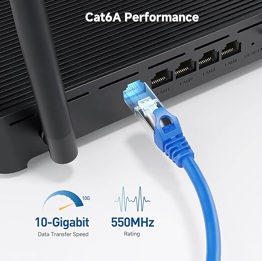 Cable Matters 10Gbps Snagless Shielded Cat 6A Ethernet Cable - 30ft, Cat 6A Cable, Cat6A Cord, Ethernet Cord, Blue