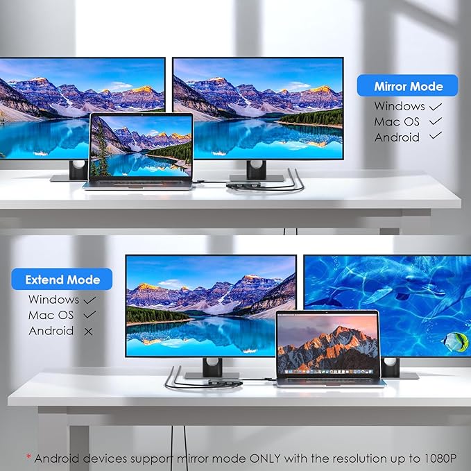 WAVLINK USB C or USB 3.0 to Dual HDMI/DisplayPort Adapter, Displaylink Monitor Splitter Extended Display for Dual Monitor 4K@60Hz, HDMI/DP Splitter Compatible with Mac M1-M5/Neo,Window Laptop-Silver