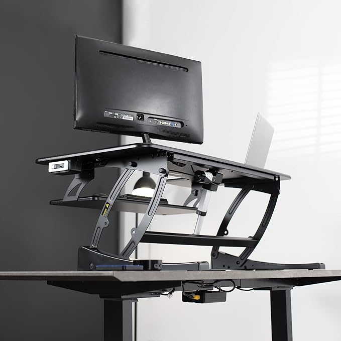 VIVO 42 inch Electric Height Adjustable Stand Up Desk Converter, VE Series, Sit to Stand Tabletop Dual Monitor Riser with USB Port, Black, DESK-V000VLE