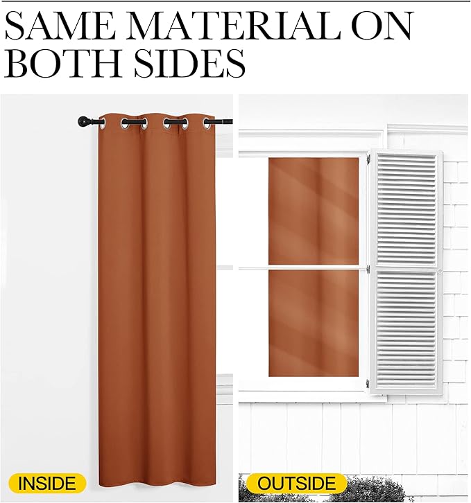 NICETOWN Bedroom Small Blackout Curtains 78 inches Long, Burnt Orange, 1 Pair, 42 x 78 inches, Privacy and Thermal Insulated Blackout Drapes for Office Windows