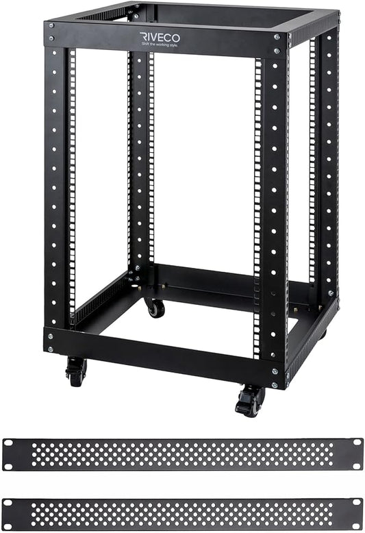 RIVECO 15U Floor Standing Rack + 2Pcs 1U Vented Blank Panels