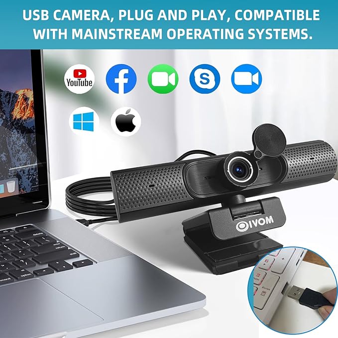 Webcam with Microphone and Speaker, 1080P Web Camera for Desktop Computer Laptop, USB Camera with Physical Privacy Cover,Plug and Play, Streaming Webcam, Wide Angle PC Cam (1080p mic Speaker)