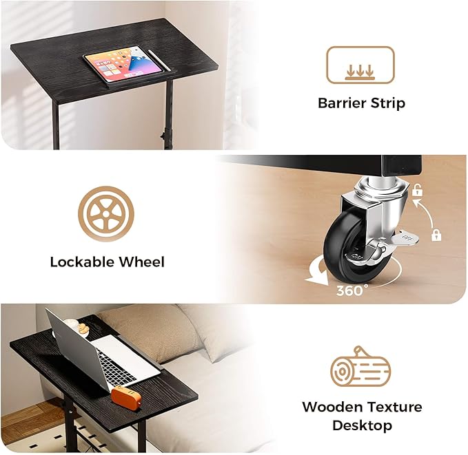 GTPLAYER Standing Desk Adjustable Height & Tiltable Tabletop, 32 Inch Portable Desk for Home Office Stand Up Work and Walking Pad Treadmill, Small Mobile Computer Table for Laptop, Black