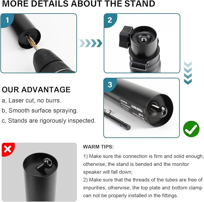 Studio Monitor Stands Pair Heavy Duty Desk Clamp Speaker Stands with Adjustable Tilt Angle Tray of 0-12 °