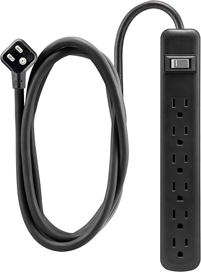 GE 6 Outlet Power Strip,12 Ft Long Extension Cord,3 Prong Outlets,UL Listed,Black,45192,(Pack of 4)