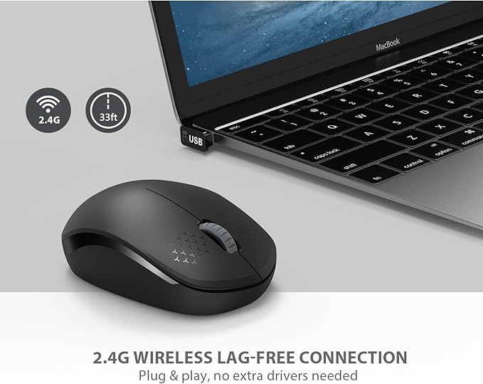 seenda Wireless Mouse for Laptop, 2.4G Noiseless Mouse with USB Receiver - Optical Tracking Portable Computer Mice for Chromebook, PC, Tablet, Windows System, 24 Months Battery Life - Black