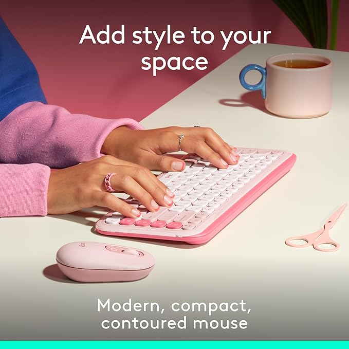 Logitech POP Mouse, Compact and Portable Wireless Bluetooth Mouse with Programmable Buttons and Quiet Clicks, Easy-Switch Between up to 3 Devices, Laptop, Tablet, PC - Rose