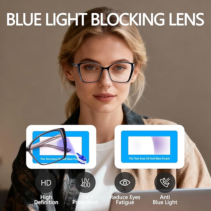 Blue Light Blocking Glasses for Women, Oversized Trendy Cat Eye Computer Gaming Glasses Anti Glare & UV Glare RF6204 (Coco Tortoise Cateye Frame)