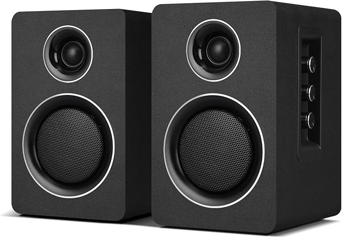 Computer Speakers for Desktop PC, Active Bookshelf Speaker with 3‘’ Carbon Fiber Woofer and Silk Film Tweeter ,Supports Bluetooth 5.3, USB-C, AUX/RCA Input for Record Player TV - Black Stereo Set