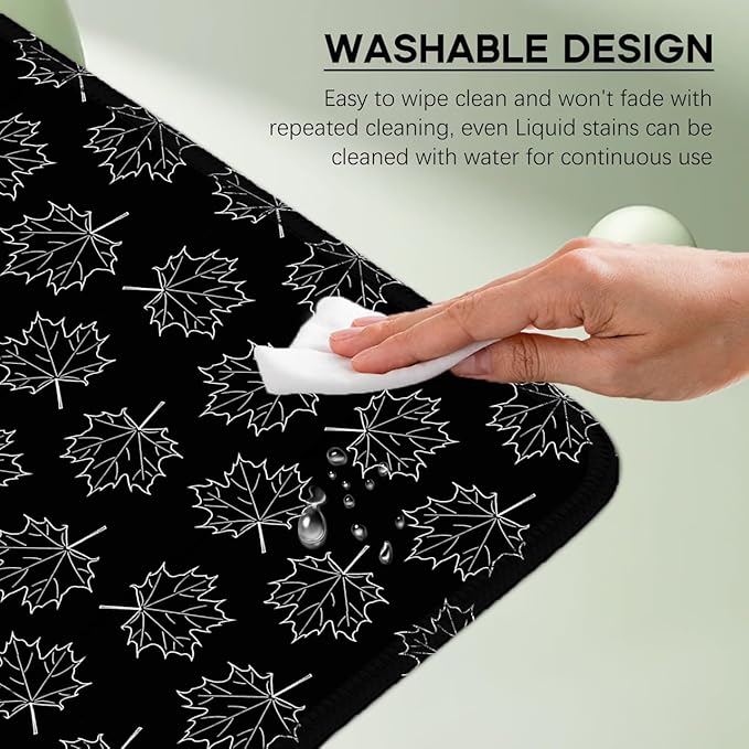 Maple Leafs Pattern Mouse Pad Large 31.5 x 11.8in Black Topographic Laptop Keyboard Mousepad for Non-Slip Base and Stitched Edge, XL Extended Desk Mat