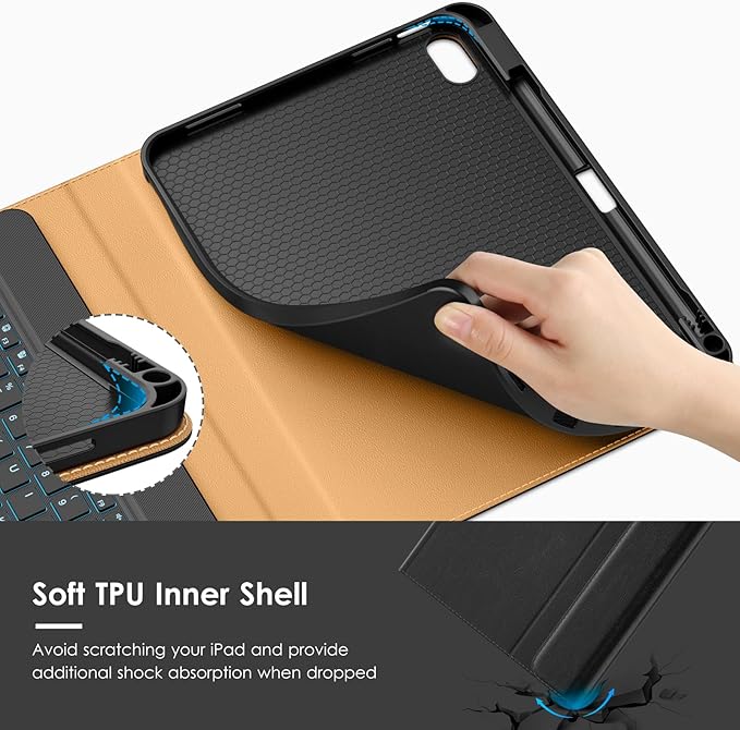 VIKESI Keyboard Case for iPad (A16,2025) 11th Generation/iPad 10th Generation Case (10.9" 2022),Premium Leather Smart Cover,Built-in Breathing Light,Function Row,Pencil Holder,Card Slots - Black