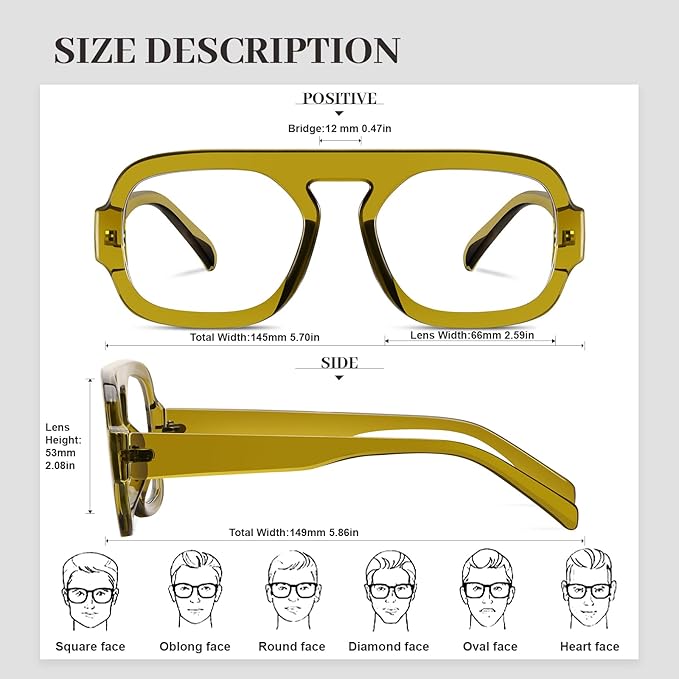 Aviator Blue Light Blocking Glasses for Women Men Square Flat Top Computer TV Eyeglasses Anti Eyestrain