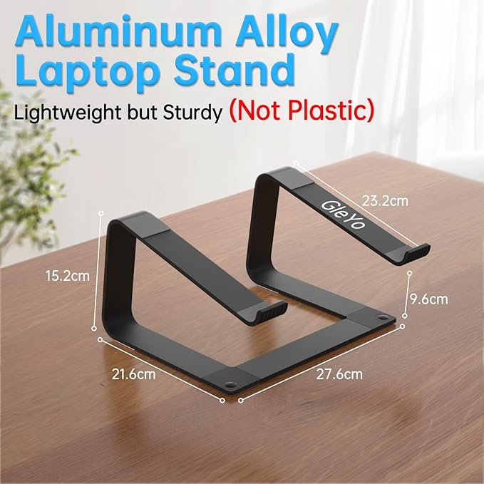 Laptop Stand for Desk Detachable Aluminum Computer Riser Portable Metal Notebook Printer Stand Holder Compatible with MacBook Air, Pro, Dell, HP, Lenovo and All 10-16" Laptops, Black