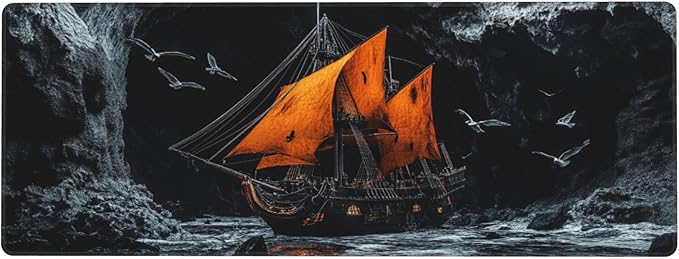 Pirate Ship Desk Mat Large Gaming Mouse Pad Pirate Ship Extended Mousepad Big in Laptop Computer Mouse Keyboard Mat for Office Desk Decor 31.5x12 in