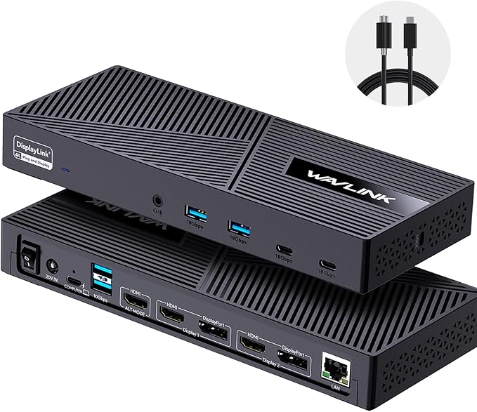 WAVLINK USB-C Triple Monitor Docking Station for MacBook M1-M5/Neo & Windows – 100W PD, 3×HDMI/2×DisplayPort, 6x10Gbps USB Ports, Gigabit Ethernet, Ideal for Workstation & Home Office