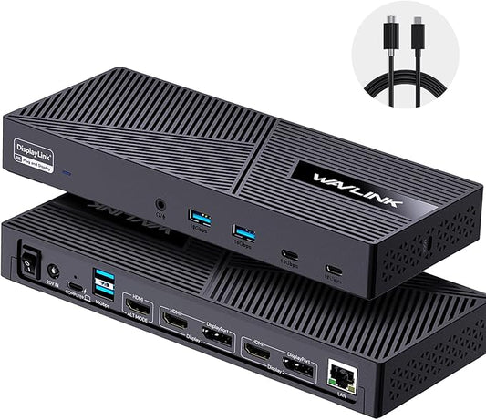 WAVLINK Displaylink Docking Station 3 Monitors with 130W Power Delivery, 10Gbps USB for MacBook M1/M2/M3/Windows, USB-C(3 HDMI, 2 DisplayPort, 2 USB-C, 4 USB3.1, Ethernet, Audio)