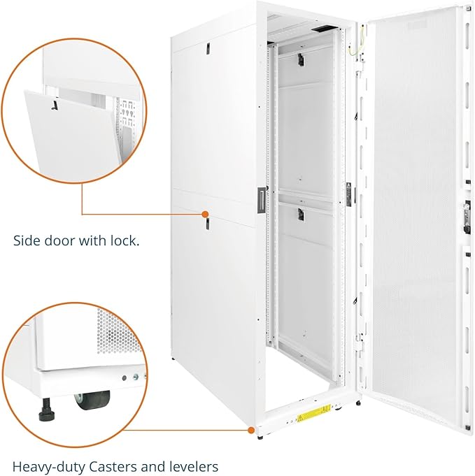 Tecmojo 42U Server Rack Cabinet - Fully Assembled 24inch Width 48inch Depth IT Network Equipment Cabinet Rack Enclosure with Casters - 3000lbs Weight Capacity(06White)