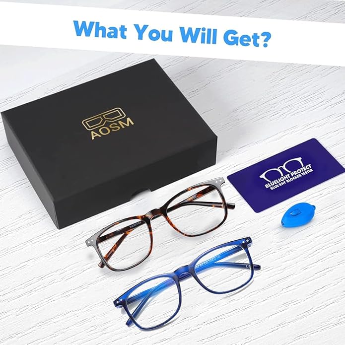 AOSM Blue Light Glasses for Men & Women,Gaming glasses Anti-Glare UV400 Protection,Blue Light Blocking to Relieve Eye Strain