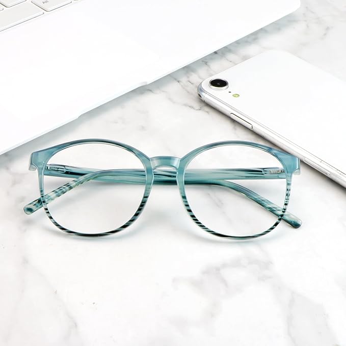 LifeArt Round Blue Light Blocking Glasses, Computer Glasses, Gaming Glasses, TV Glasses for Women Men (Striped Blue, No Magnification)