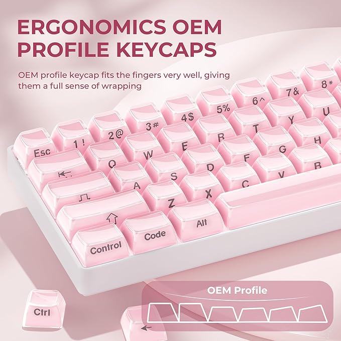 XVX Pink Keycaps, Crystal Jelly Keyboard Keycaps OEM Profile Side Printed Keycap Set Compatible with 61/68/84/87/98/100 ANSI Layout MX Switches Mechanical Keyboard