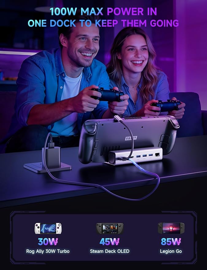 6-in-1 Docking Station,Steam Deck Dock for OLED/ROG Ally/Legion Go/MSI Claw,4K@60Hz USB C Hub with HDMI 2.0, 1000Mbps Gigabit Ethernet, 3 USB-A 3.0 and 100W Full Speed Charging (Sliver)