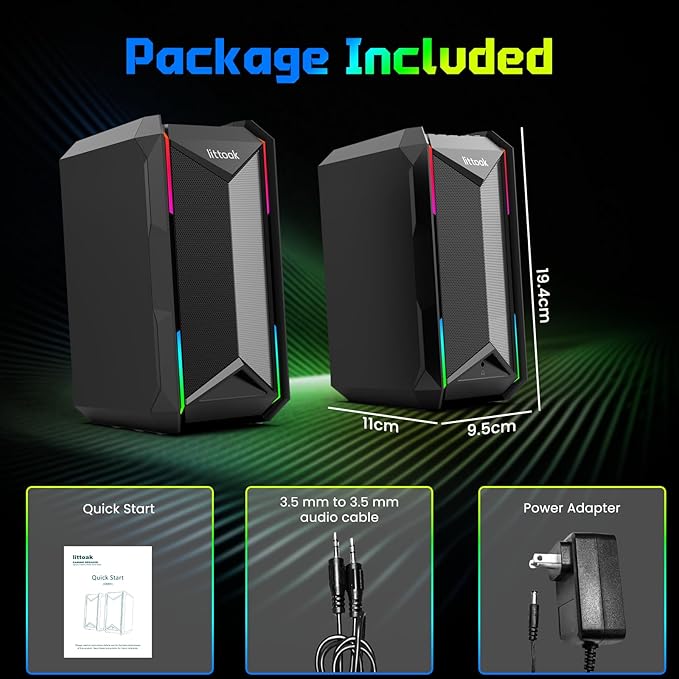 Computer Speakers for Music and Gaming, DC Adapter Powered Speakers for Desktop PC or Laptop, Bluetooth 5.3 Desktop Speaker, 10 RGB Modes, 3.5mm Aux in, Headphone Port, Type-c Port, 30W, 3 EQ