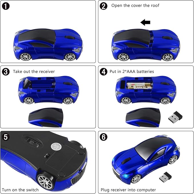 elec Space Cool Sport Car Shape 2.4GHz Wireless Mouse Optical Cordless Mice with USB Receiver for PC Laptop Computer 1600DPI 3 Buttons