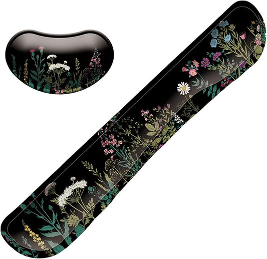 Keyboard Wrist Rest Mouse Wrist Support Set, Memory Foam Wrist Rest Pad for Computer Laptop Keyboard Mouse, Ergonomic Wrist Cushion Support for Typing Pain Relief, Gaming Home Office, Flowers Grass