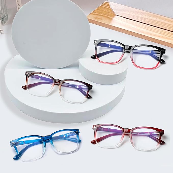 Henotin 4-Pack Blue Light Blocking Reading Glasses Women Men,Spring Hinge Computer Readers,Anti UV Ray Square Nerd Eyeglasses (Mixed Color-A, 1.75)