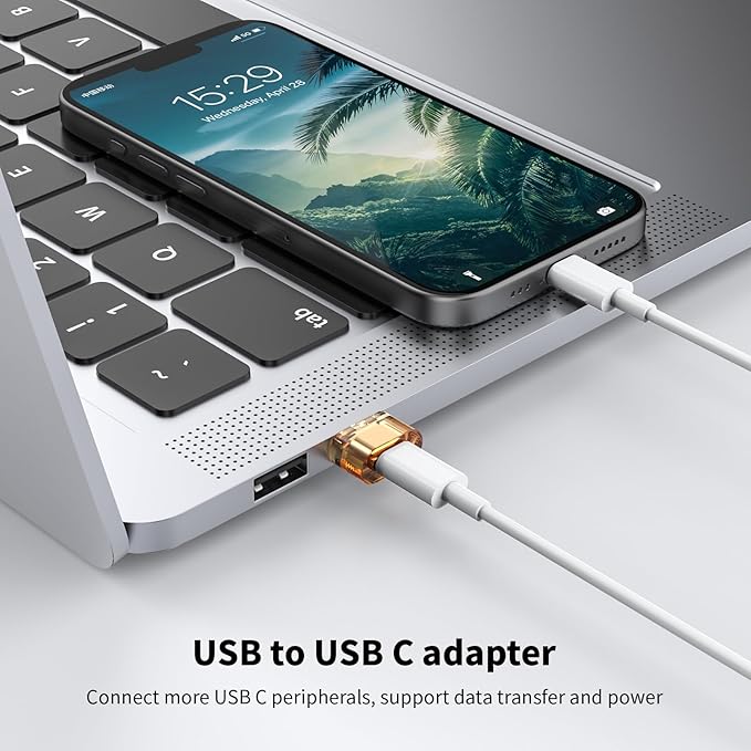 USB to USB-C Adapter 5 Pack, USB C Female to USB Male Power Charger Converter, USBC to A Adapter Compatible for Apple Watch Series/SE/Ultra 2 iPhone17/16/15 Plus Pro Max AirPods Pro（Orange）