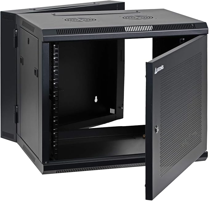AEONS 9U Professional Wall Mount IT Cabinet Enclosure Double Section Hinged Swing Out 19-Inch Server Network Rack with Vented Door 22-Inches Deep Black (Fully Assembled)