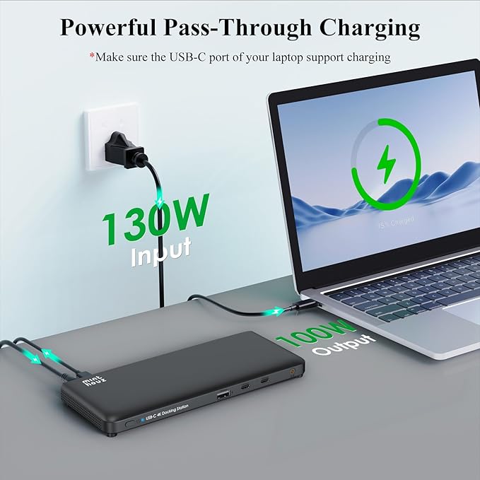 Minthouz 12-in-1 Docking Station Triple Display, 4K@144Hz, 1x HDMI + 2X DisplayPort, 100W PD, 10Gbps USB-C/A, 1Gbps Ethernet, for Windows/Mac/Chrome