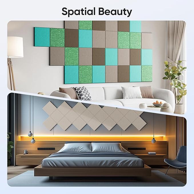 12 Pack 12" X 12" X 0.4" Acoustic Panels for Wall Sound Absorbing, Square Self-Adhesive Sound Panels, High Density Suitable for Multiple Scenarios(Light Camel)