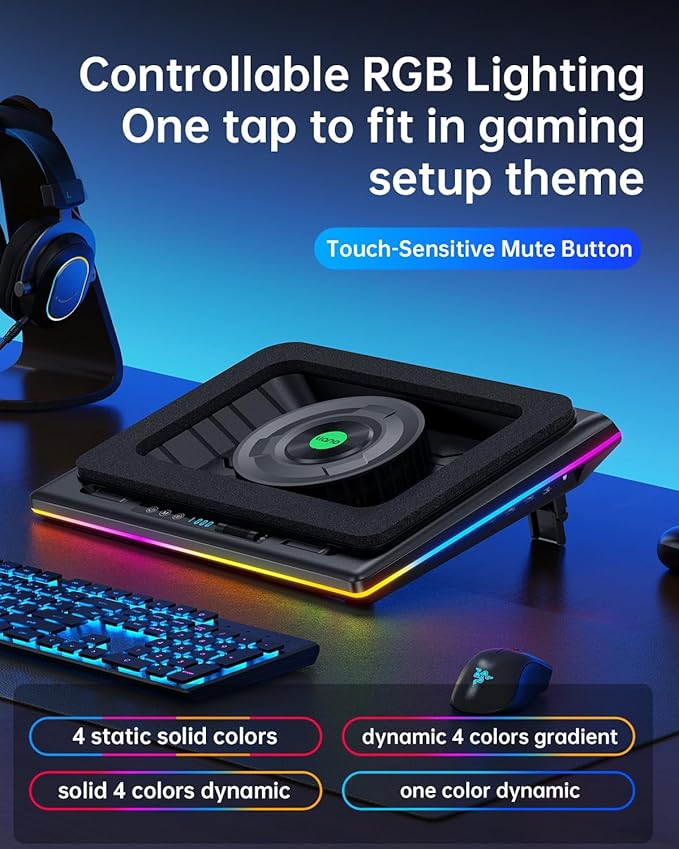 llano V12 RGB Laptop Cooling Pad Bundle with Memory Foam Seal & Dust-Proof