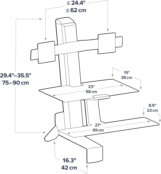 Ergotron – WorkFit-S Dual Monitor Standing Desk Converter, Sit Stand Workstation for Tabletops – with Worksurface, Black