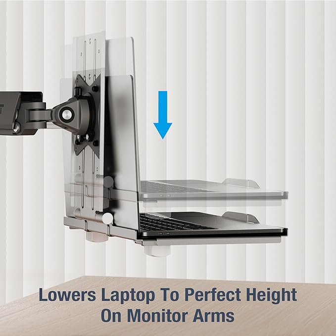 AVLT Adjustable Laptop Tray with Support for 120mm Fan Compatible with VESA 75x75 Monitor Arm - Fits Up to 17 Inch Laptop - Gray (Fan Not Included)