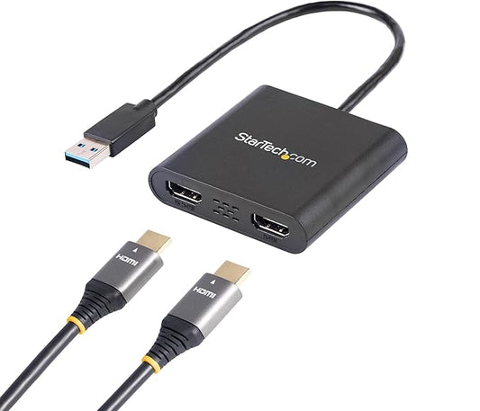 StarTech USB-A 3.0 to Dual HDMI Adapter for Windows, Dual Monitor USB to 2x HDMI Display Converter, 4K 30Hz + 1080p 60Hz, Extend or Mirror Multi-Screen Setup