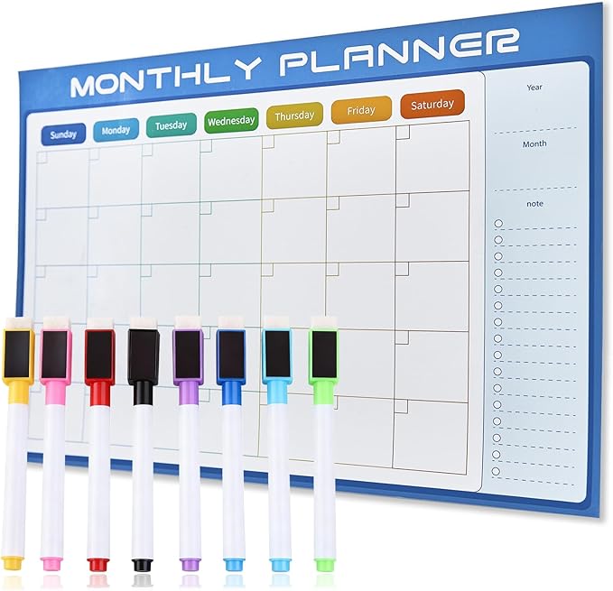 Magnetic Calendar for Refrigerator, 16" X 12", Large Fridge Whiteboard Calendar Dry Erase, Reusable Magnet Monthly Planner for Busy Moms,Family (Blue)