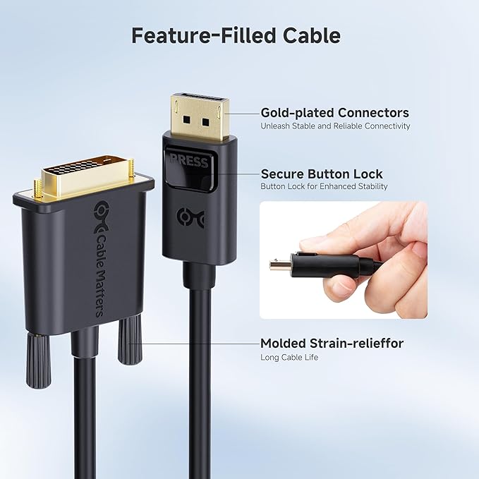 Cable Matters DisplayPort to DVI Cable (DP to DVI Cable) 3 Feet